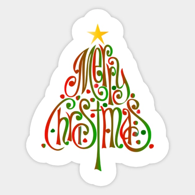 Merry Christmas Word Tree Sticker by LefTEE Designs